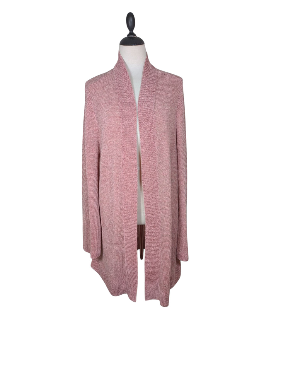 Loft Plus 16/18 Pink Chenille Semi Loose Knit Open Front Cardigan Sweater